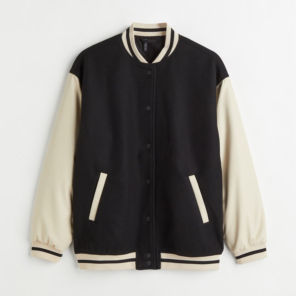 H&M Black and Cream Varsity Jacket